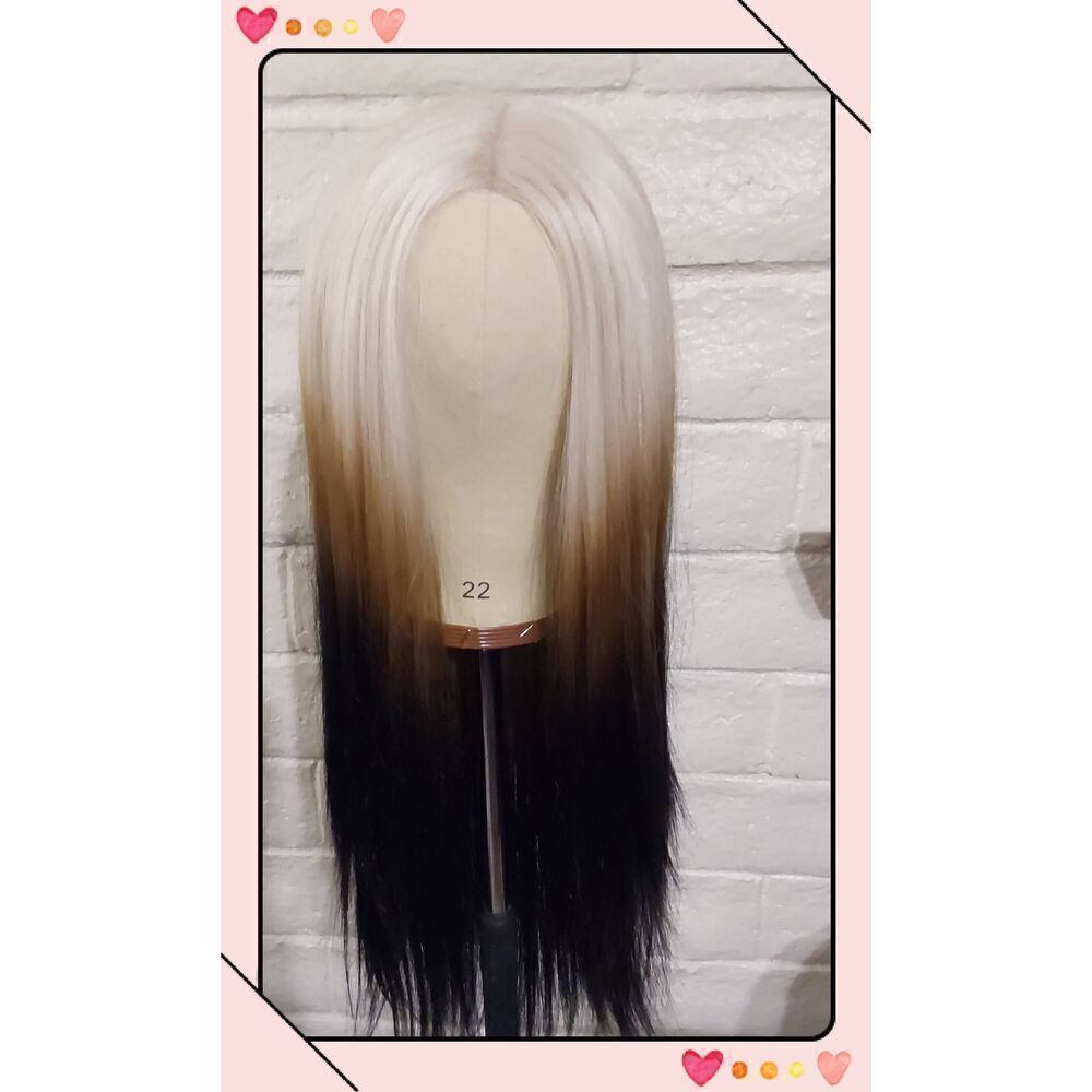 NEW~Ombre Blonde to Black 24" Straight Multi-Fiber Blend Wig~Gorgeous~